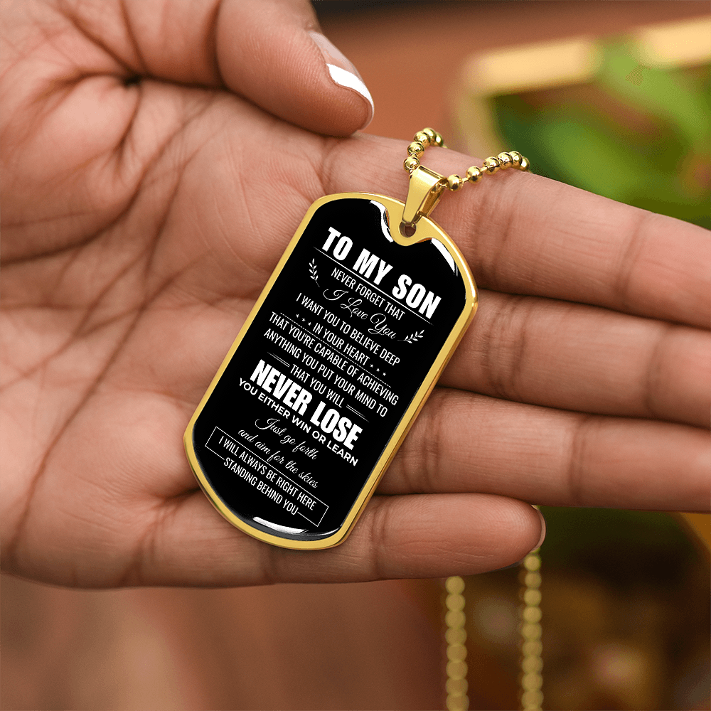 To My Son Dog Tag Necklace – A Father's Love Never Fails Personalized Gift