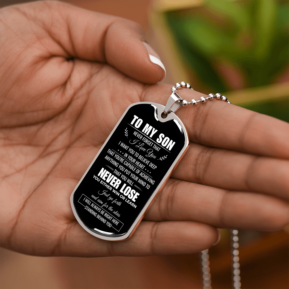 To My Son Dog Tag Necklace – A Father's Love Never Fails Personalized Gift