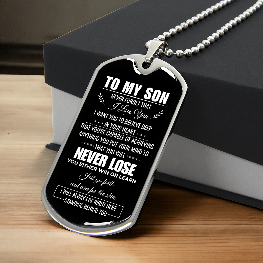 To My Son Dog Tag Necklace – A Father's Love Never Fails Personalized Gift