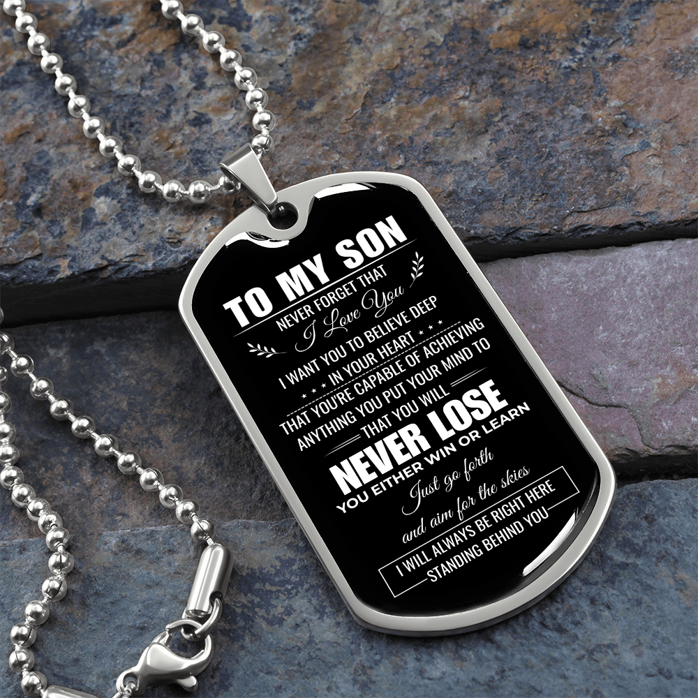 To My Son Dog Tag Necklace – A Father's Love Never Fails Personalized Gift