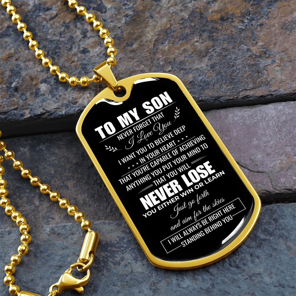 To My Son Dog Tag Necklace – A Father's Love Never Fails Personalized Gift